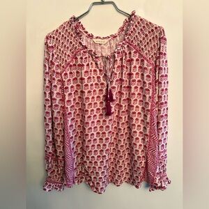 EAST Patterned Tie-Neck Boho Blouse